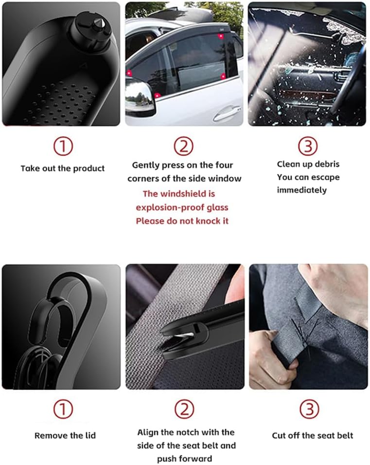 Aiydachy Car Safety Emergency Tool, 2-in-1 Seat Belt Cutter and Window Breaker, Black（2 Pieces） - Image 4